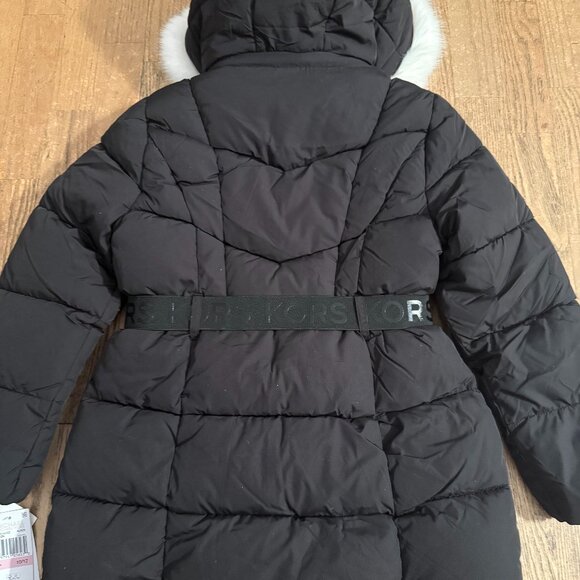 MICHAEL KORS BIG GIRL HEAVY PUFFER JACKET COAT BLACK 10 / 12 HOODED BELTED - Picture 6 of 7